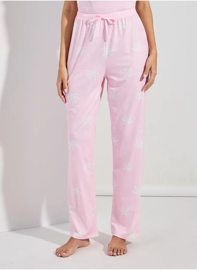 ستايلي Schiffli Trim Solid Vest & Shell Print Pyjama Set