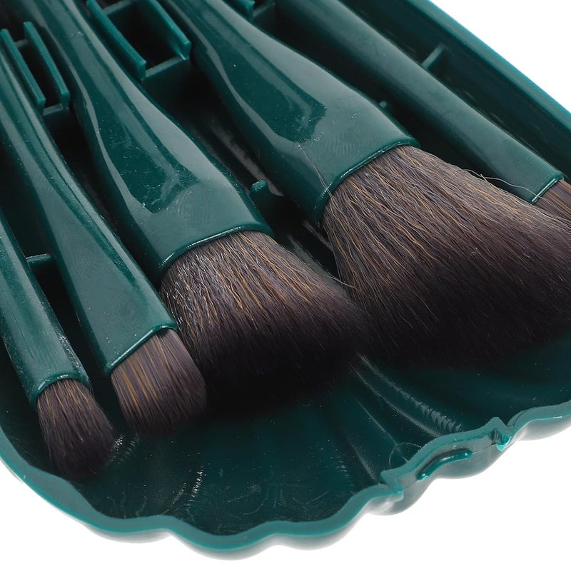 SHOWERORO Supple Makeup Brush Set 5pcs Long Handle Eyeshadow Blending Powder Applicator for Travel Portable Beauty Tools with Green Shell Design - Image 3