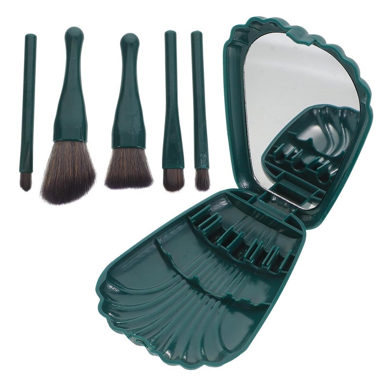 SHOWERORO Supple Makeup Brush Set 5pcs Long Handle Eyeshadow Blending Powder Applicator for Travel Portable Beauty Tools with Green Shell Design - Image 1