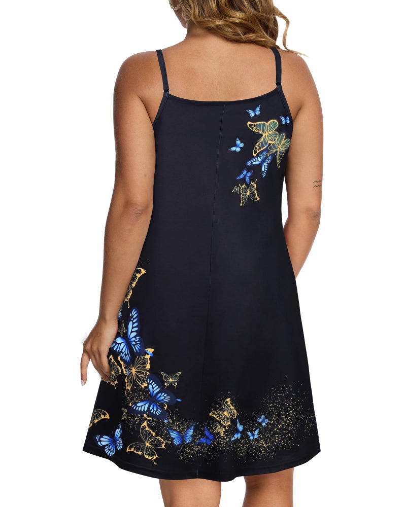 JOELLYUS Women Sundresses Summer Dresses Spaghetti Strap Dress Beach Cover Ups Backless Sundress (Black Gold Butterfly, L) - Image 5