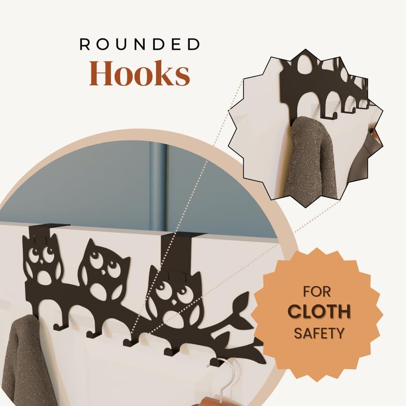 COGO Owl Overdoor Hanger | Heavy Duty Door Hook for Towel, Clothes | Bird Design | Removable & Drill-Free | Hanging Hook for Bathroom, Bedroom, Kitchen | Matt Black - Image 3