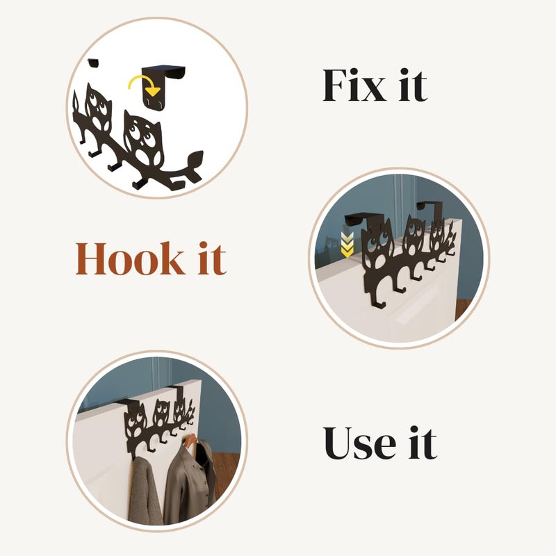 COGO Owl Overdoor Hanger | Heavy Duty Door Hook for Towel, Clothes | Bird Design | Removable & Drill-Free | Hanging Hook for Bathroom, Bedroom, Kitchen | Matt Black - Image 4