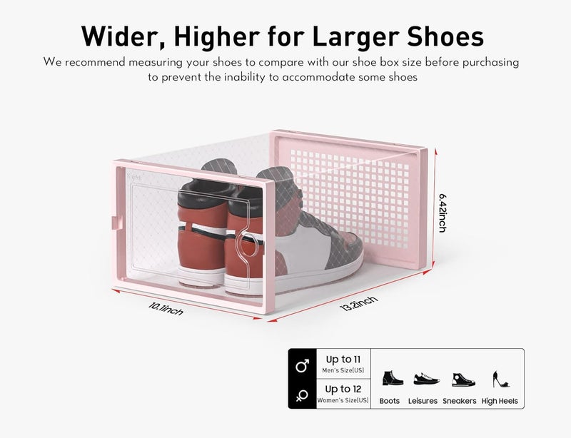 Kuject X-Large Shoe Storage Boxes Organizers Clear Plastic Stackable 12 Pack, Shoe Rack & Holder Substitute, Sneaker Containers, Toy Storage Organizer Bins for Entryway, Closet, Under Bed, Pink - Image 2