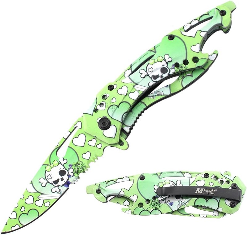 MTECH USA Folding Knife, 3.75-Inch Half-Serrated Blade, Titanium Coating, Glass Breaker, Pocket Clip - Image 1