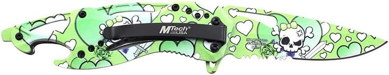 MTECH USA Folding Knife, 3.75-Inch Half-Serrated Blade, Titanium Coating, Glass Breaker, Pocket Clip - Image 5