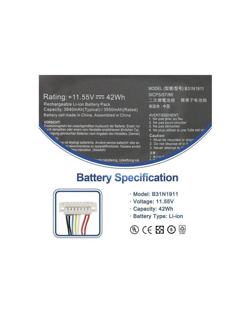 Terabyte B31N1911 C31N1911 Laptop Battery Compatible for ASUS VivoBook Flip K413EA K413FA K413FP S433EA S433FA TM420U TM420UA TP420UA TP470EA TP470EZ X413EA X413JA 11.55 42Wh - Image 2