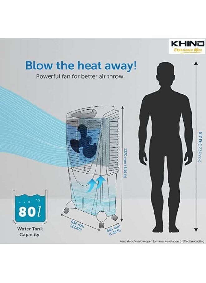 KHIND - KHIND Glacier-4D Desert Cooler with 4 Dimensional Air Intake, Honeycomb Pads, Activated Silver Cation for Fresher Air- (80L, Grey) - Image 1
