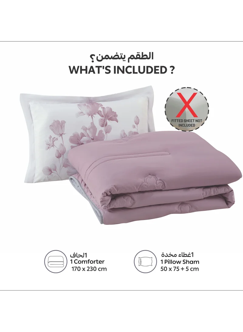 Donetella Bedding Comforter Set, Single Size 170x230 cm - 2-Pcs Digital Print Quilted Bed Set, Microfiber Fabric - 1 Comforter And  1 Pillow Sham