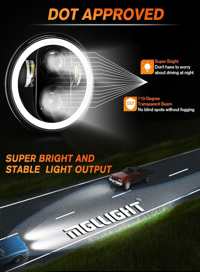 MGLLIGHT 5 3/4 5.75 inch LED Headlight with Amber Halo DRL LED Projector Sealed Beam Headlight Compatible with Kenworth W900 D-odge Challenger F-ord Gran Torino P-eterbilt 352 (4pcs), - Image 3