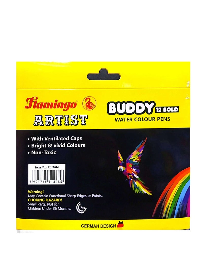 Flamingo Buddy Water Colours Pens 12  Pieces - Image 2