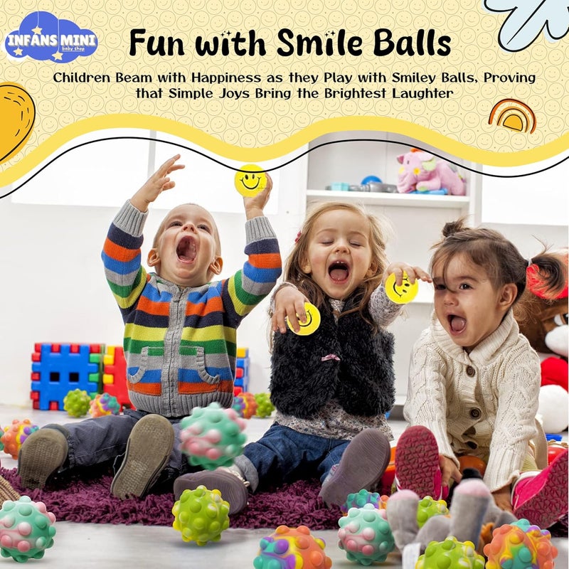 Infans Mini كرة الابتسامة للأطفال ألعاب ضغط غير سامة، كرة إسفنجية ناعمة لتمارين اليد وتخفيف التوتر للبالغين (عبوة من 12)، صفراء - Image 5