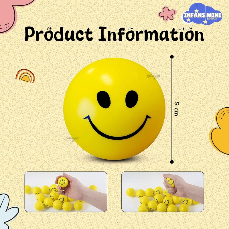 Infans Mini كرة الابتسامة للأطفال ألعاب ضغط غير سامة، كرة إسفنجية ناعمة لتمارين اليد وتخفيف التوتر للبالغين (عبوة من 12)، صفراء - Image 4
