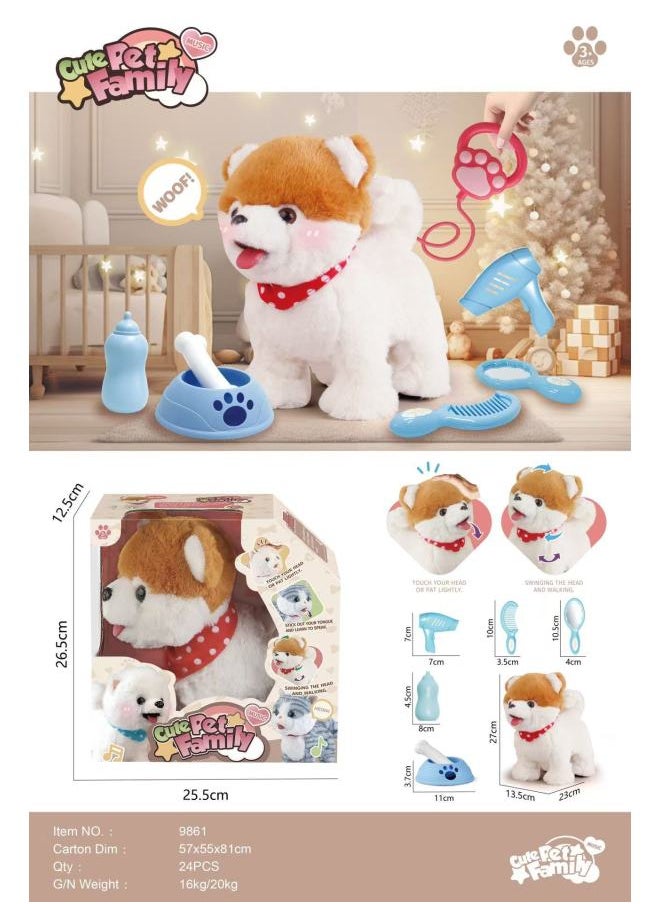 Children's Toy Plush Pet Simulation Electric Dog Can Walk And Call White Rabbit Golden Retriever Pet Doll Gift-Color:9861 Pomeranian Pet English Version  - Image 1