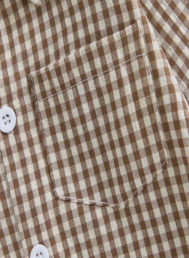 Douhoow Baby Plaid Romper Boys Girls Button Down Bodysuit Long Sleeve Lapel Neck Tops Fall Winter Festival Clothes (Coffee, 0-3 Months) - Image 5
