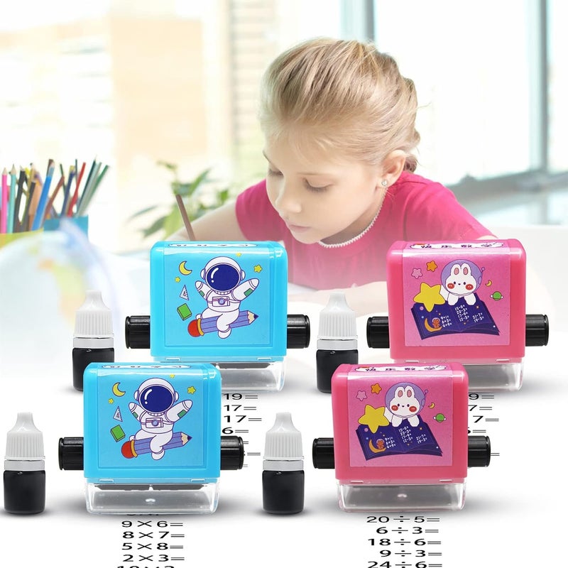 OneNine Math Roller Stamp for Kids, 4pcs Reusable Addition Subtraction Multiplication Division Teaching Stamps within 100 Math Practice Questions Learning Toy for Preschool Kindergarten Home School - Image 1