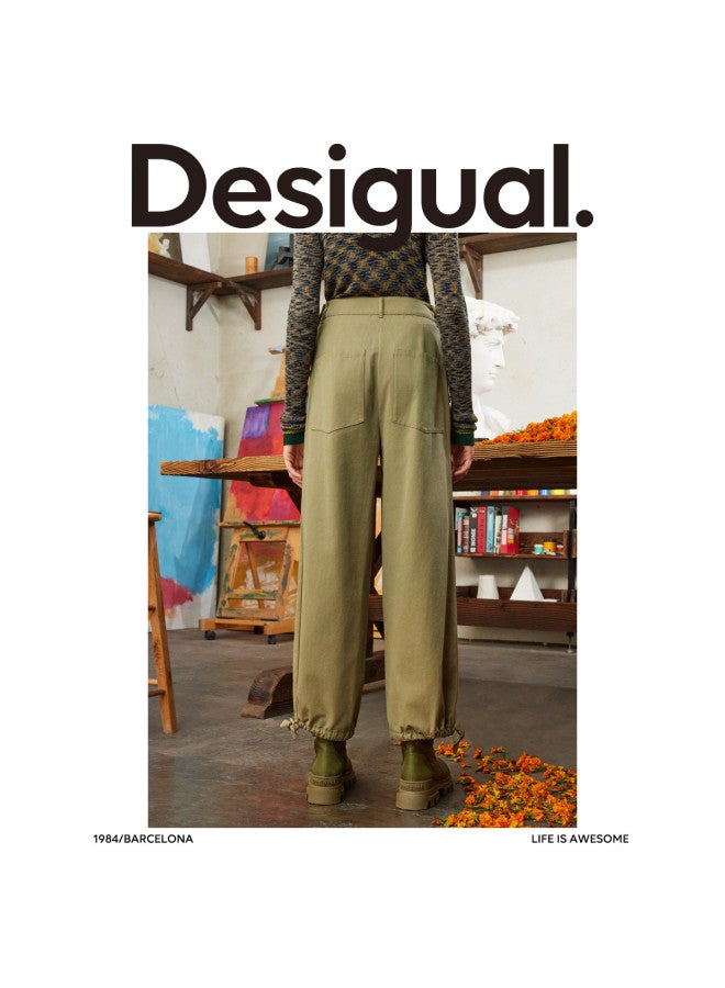 DESIGUAL سروال نسائي كاجوال بقصة فضفاضة، حواف مطرزة وأساور قابلة للسحب - Image 4