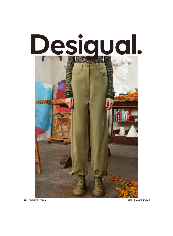 DESIGUAL سروال نسائي كاجوال بقصة فضفاضة، حواف مطرزة وأساور قابلة للسحب - Image 2