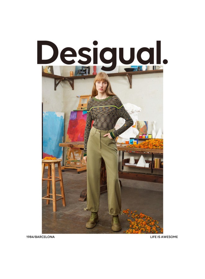 DESIGUAL سروال نسائي كاجوال بقصة فضفاضة، حواف مطرزة وأساور قابلة للسحب - Image 5