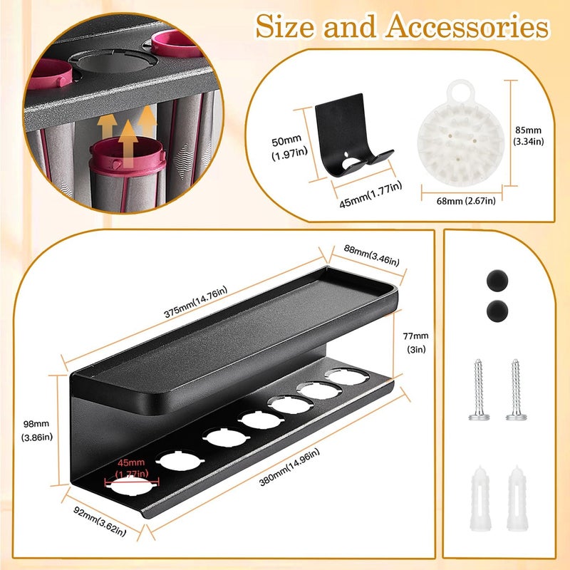 Yimerlen Airwrap Storage Holder Compatible with Dyson Airwrap Curling Iron Wall Mount Storage Rack Holder for Bathroom Attachments Organizer (Black, with Shampoo Comb) - Image 2