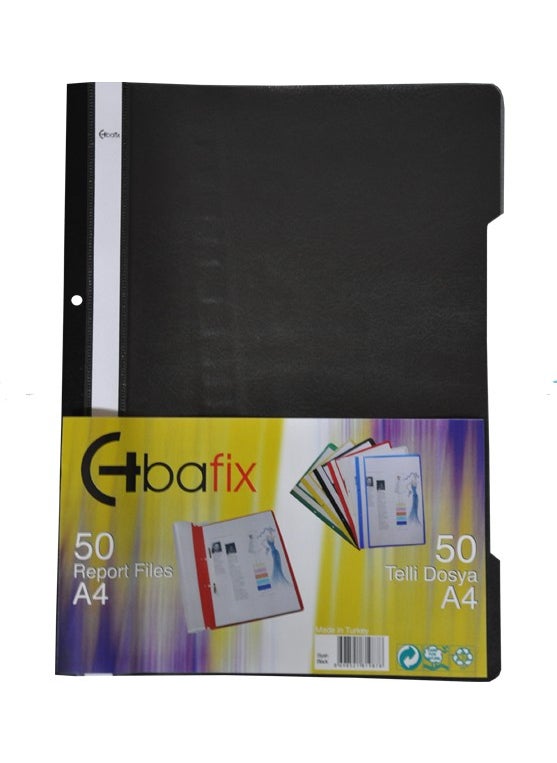 Bafix Plastic File 50 Pack for A4 with Wire - Black 