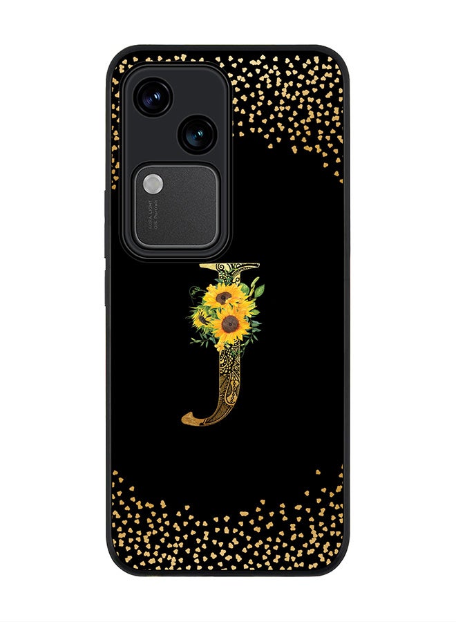 Stylizedd Rugged Black edge case for Vivo V30 5G, Flexible Cover -  Custom Monogram Initial Letter Mandala Floral Pattern Alphabet - J ( Black ) - Image 1