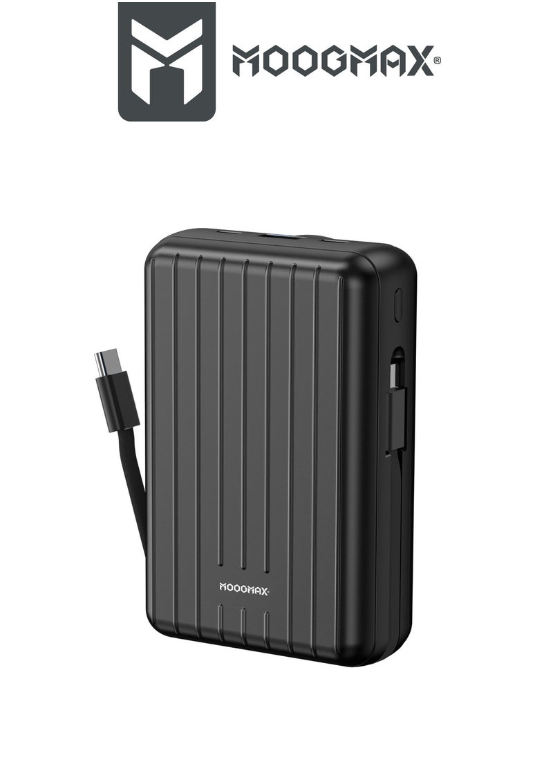 MOOGMAX - 20000mAh Trunk series magnetic wireless power bank  22.5W super-charging, two built-in cables with 15W wireless charging, 3 external ports 1 Type-C and 1 Type-A, and a Lightning port. black - Image 1