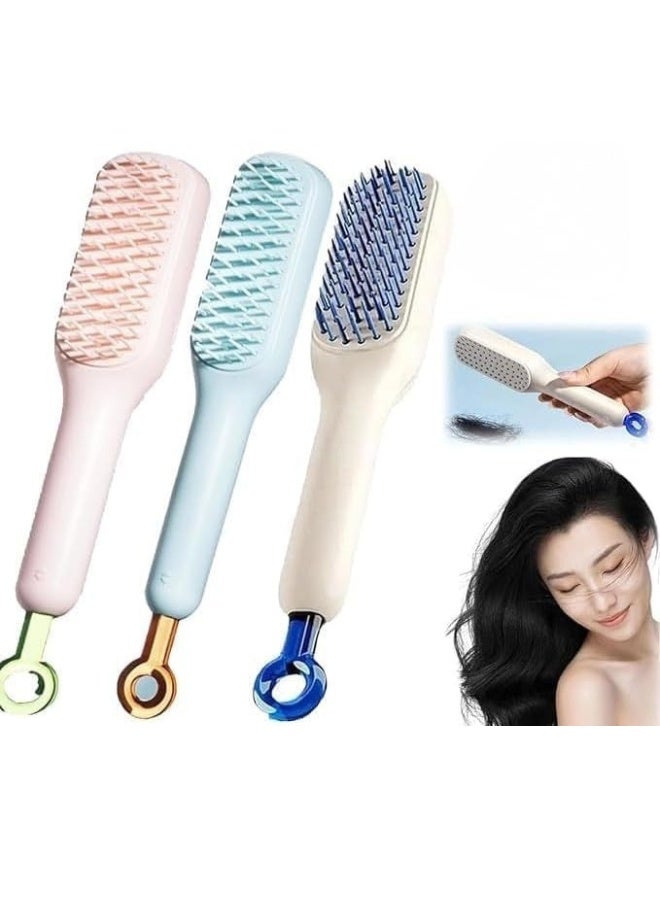 فرشاة شعر متعددة الوظائف ذاتية التنظيف للنساء - مشط تدليك مضاد للكهرباء الساكنة لفك تشابك الشعر بشعيرات ناعمة - فرشاة شعر غير مؤلمة للشعر الطويل والقصير والمجعد والمموج والمستقيم - فرشاة شعر أنيقة قابلة للسحب وسهلة التنظيف (متعددة الألوان، قطعة واحدة) - Image 1