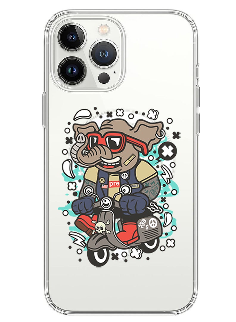 Theodor Magnetic Case for iPhone 13 Pro Max 6.7-inch Compatible with MagSafe Wireless Charging, Shockproof Phone Bumper Cover Elephant on bike copy - Image 1