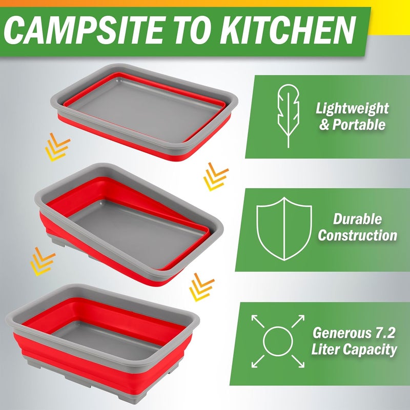 Wakeman Red Outdoors Collapsible Multiuse Wash Bin - Portable Wash Basin, Dish Tub, Ice Bucket - Image 4