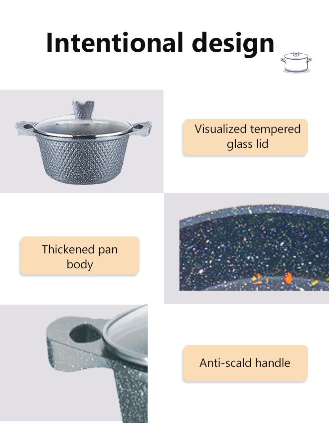 HK 12-Piece Kitchen Cookware set, Casserole Set And Frying Pan With Non Stick Cookware sets ,Finish Glass lid PFOA-Free  20-24-28-32 cm (Deep Stockpot) + 28 cm (deep Frying Pan)+ Pair Of Gloves（Grey） - Image 5