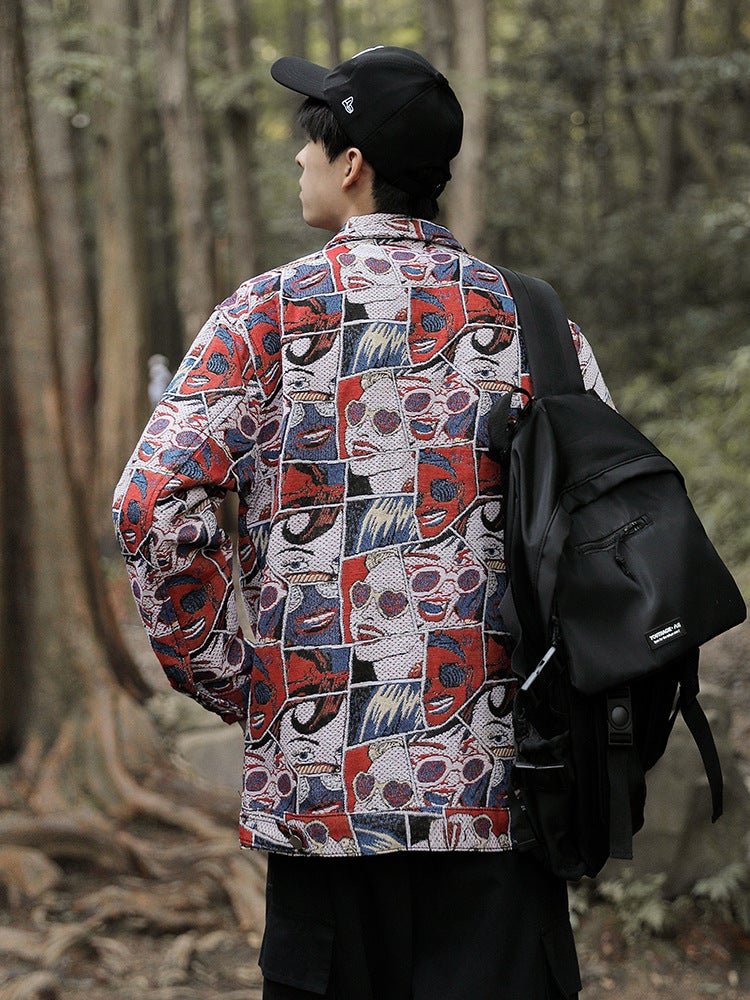 New American street jacquard embroidered lapel Denim jacket men's and women's trendy loose bf style casual niche jacket - Image 5