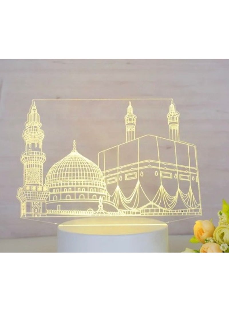 هويتك مصباح LED ثلاثي الأبعاد لمكة المكرمة والمدينة المنورة باللون الأبيض - Image 2