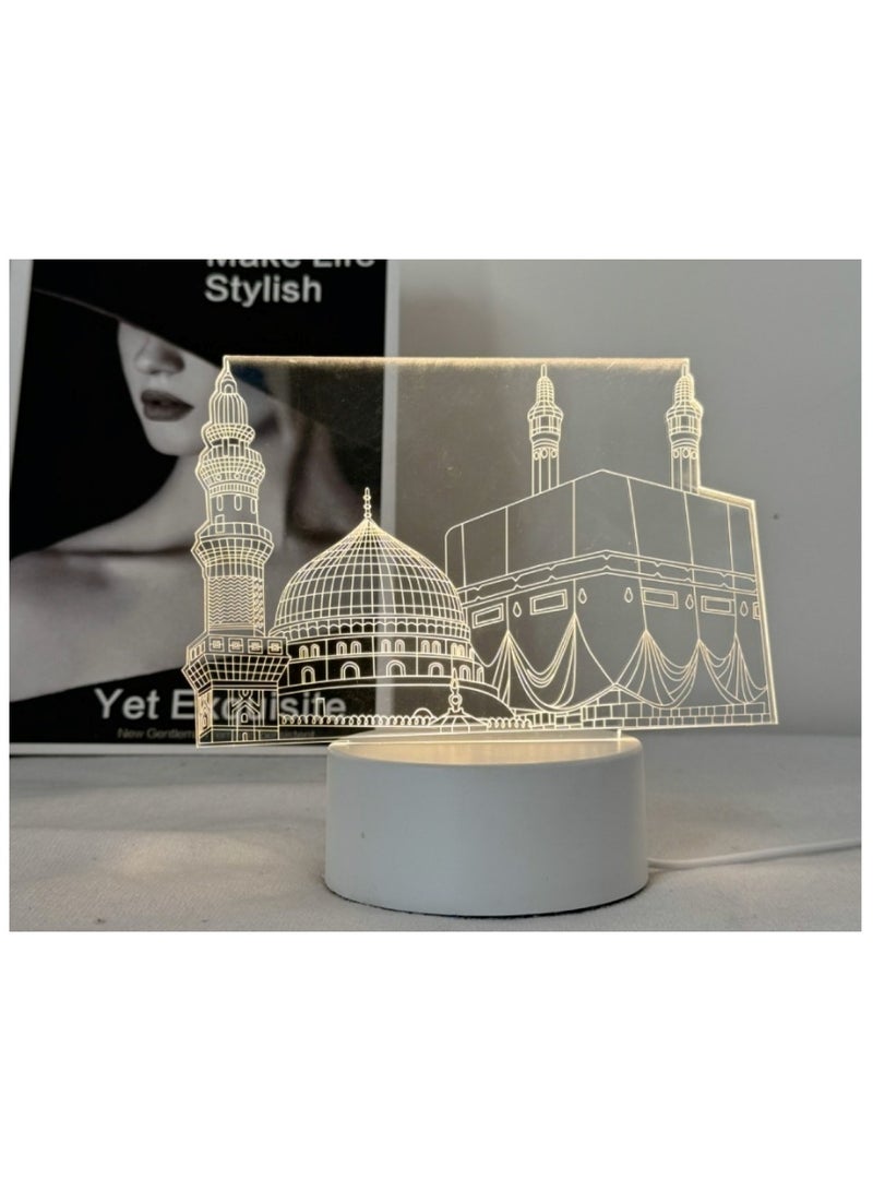 هويتك مصباح LED ثلاثي الأبعاد لمكة المكرمة والمدينة المنورة باللون الأبيض - Image 3
