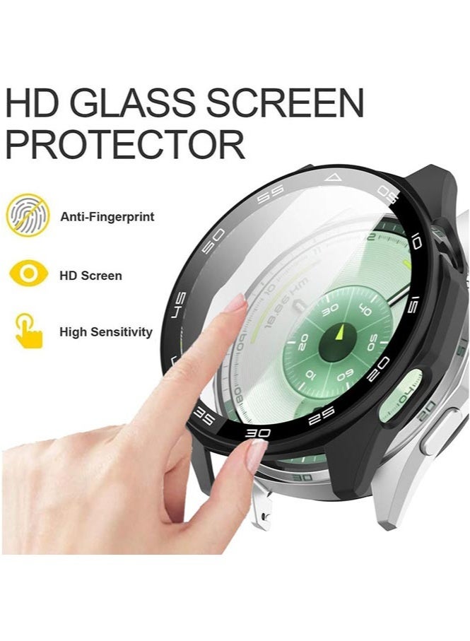 HL-Tech Case for Huawei Watch GT6 46mm Hard PC Case with Tempered Glass Screen Protector with Bumper Guard Protective Cover For Huawei GT 6 46mm (Black) - Image 3