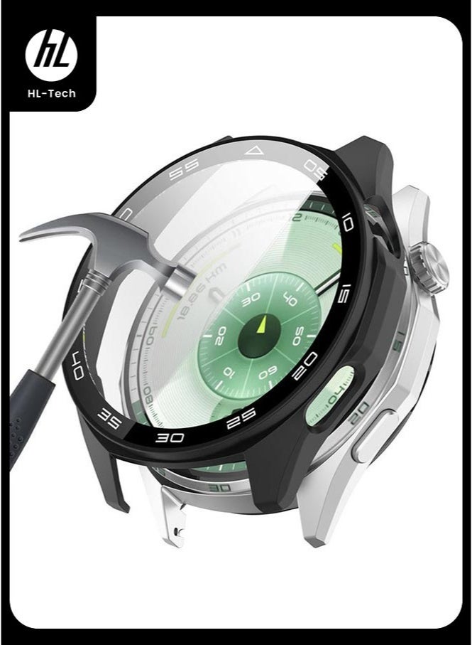 HL-Tech Case for Huawei Watch GT6 46mm Hard PC Case with Tempered Glass Screen Protector with Bumper Guard Protective Cover For Huawei GT 6 46mm (Black) - Image 1