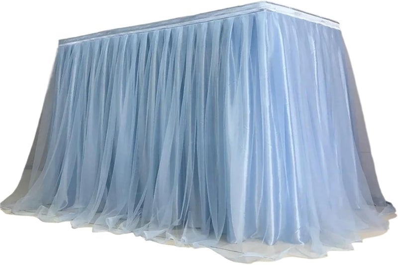 Table Skirt 6FT Celebration Fabric Dboule Layer Voile Table Skirt Wedding Decoration Birthday Party Holiday Festival Hotel Events(Color 10,426cm (14FT) Length) - Image 1