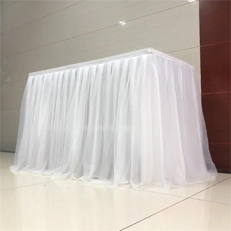 Table Skirt 6FT Celebration Fabric Dboule Layer Voile Table Skirt Wedding Decoration Birthday Party Holiday Festival Hotel Events(Color 10,426cm (14FT) Length) - Image 4