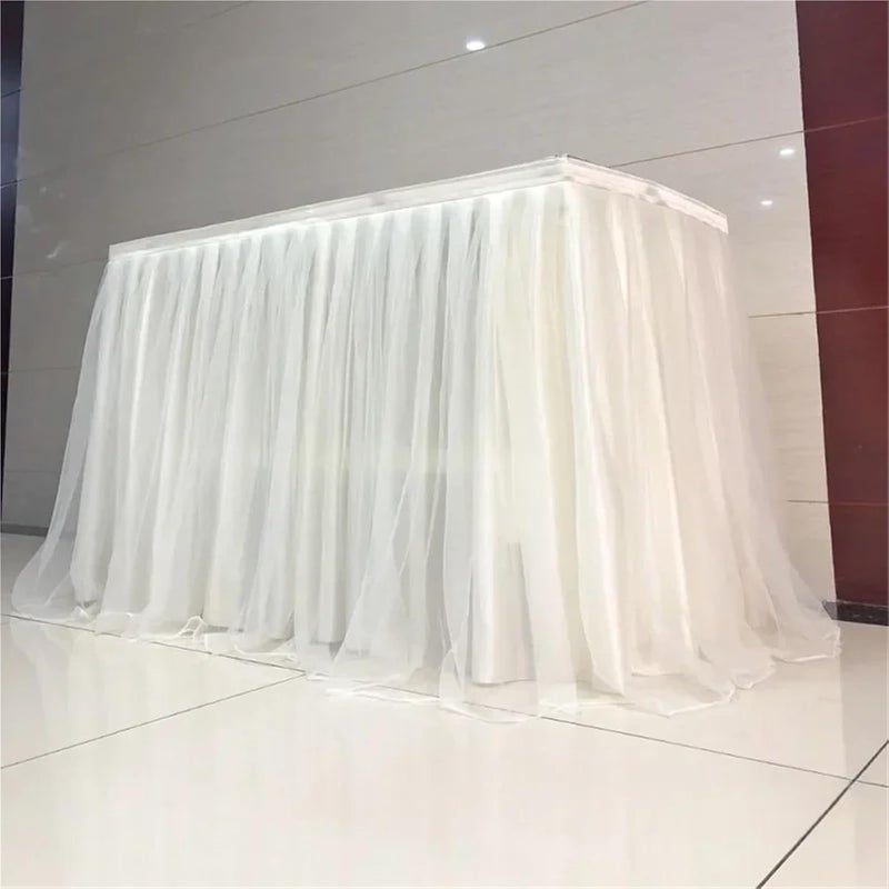 Table Skirt 6FT Celebration Fabric Dboule Layer Voile Table Skirt Wedding Decoration Birthday Party Holiday Festival Hotel Events(Color 10,426cm (14FT) Length) - Image 5