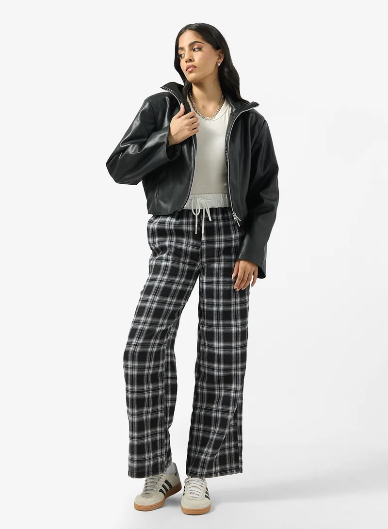 جينجر Pullon Plaid Wide Leg Pants