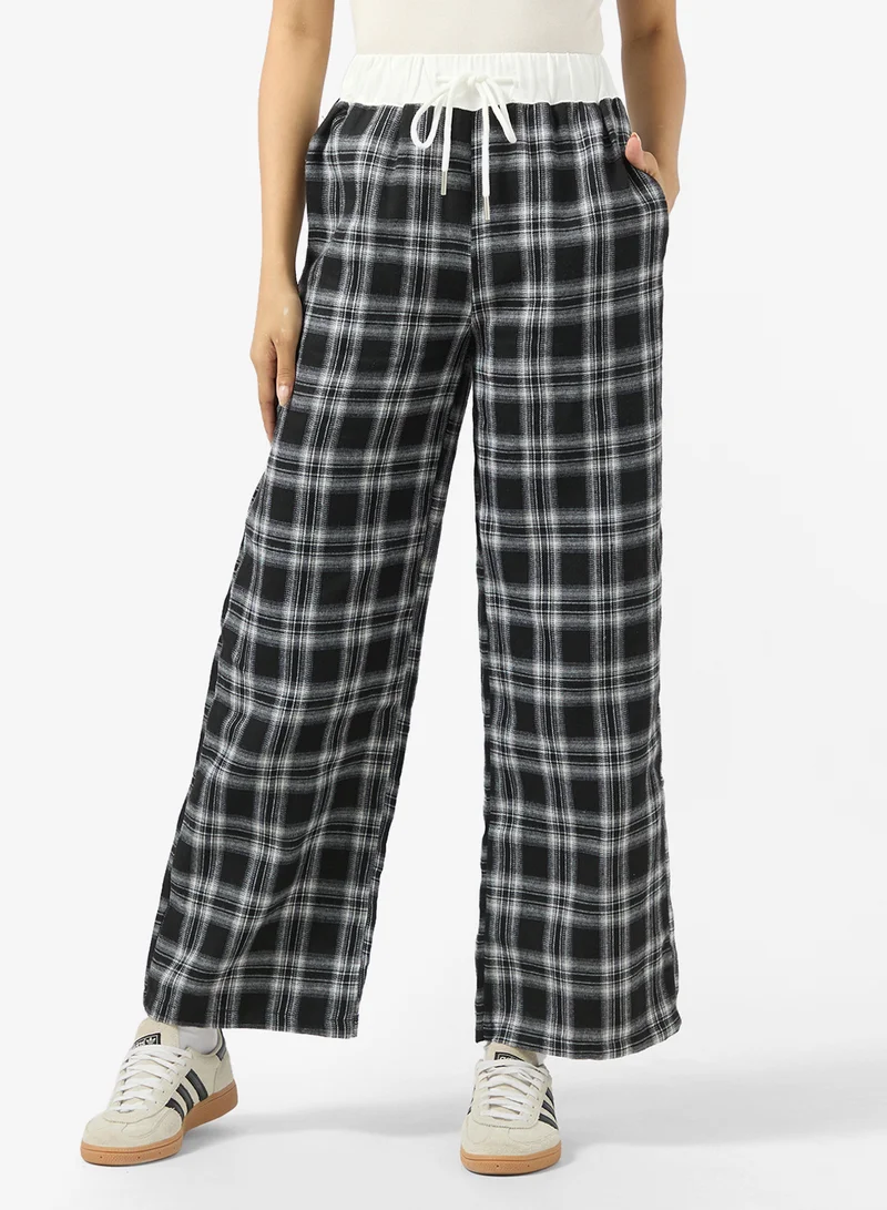 جينجر Pullon Plaid Wide Leg Pants