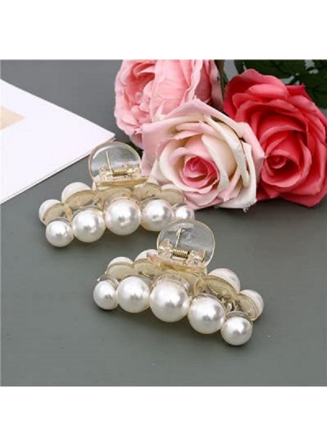 Blubby Korean Fashionable Fancy Stylish Large Pearl Hair Claw Clips Long Hair Jaw Clip Clutches Barrettes Hair Accessories for Women and Girls - Non-slip Hair Claws for Thin and Thick Hair, Set of 2 - Image 2