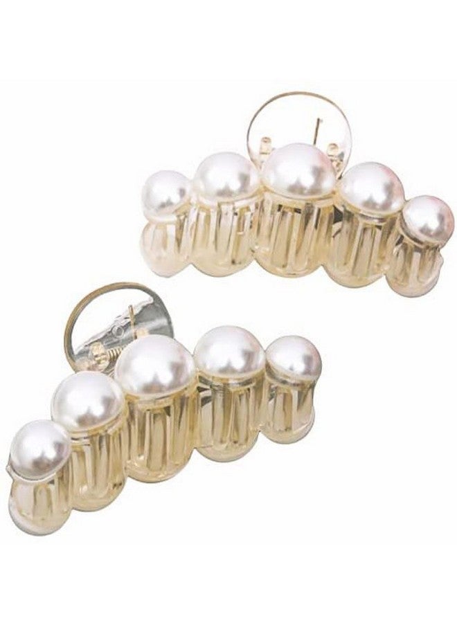 Blubby Korean Fashionable Fancy Stylish Large Pearl Hair Claw Clips Long Hair Jaw Clip Clutches Barrettes Hair Accessories for Women and Girls - Non-slip Hair Claws for Thin and Thick Hair, Set of 2 - Image 1