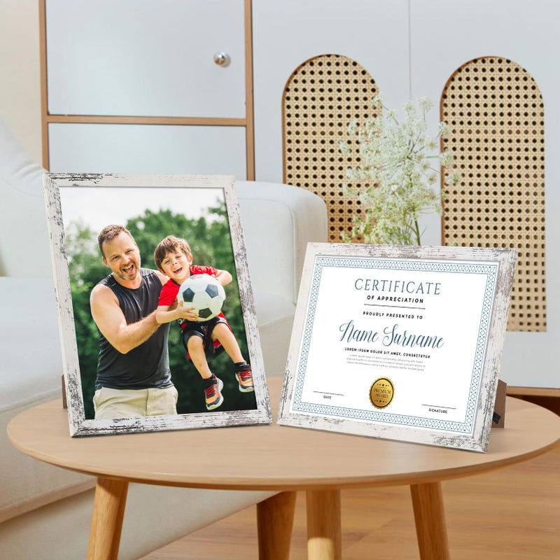 PHAREGE 8.5 by 11 Picture Frame Bulk Distressed White 18 Pack, MDF Wood Grain Document Frame 8.5 x 11 for Graduation Award Certificate or Degree Diploma, Wall Mount or Tabletop - Image 5
