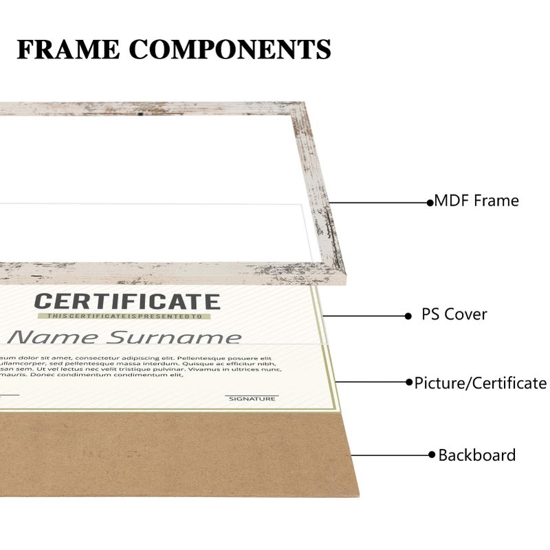 PHAREGE 8.5 by 11 Picture Frame Bulk Distressed White 18 Pack, MDF Wood Grain Document Frame 8.5 x 11 for Graduation Award Certificate or Degree Diploma, Wall Mount or Tabletop - Image 3