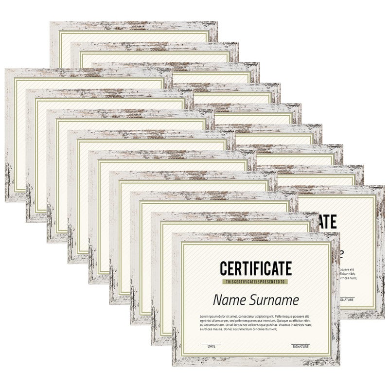 PHAREGE 8.5 by 11 Picture Frame Bulk Distressed White 18 Pack, MDF Wood Grain Document Frame 8.5 x 11 for Graduation Award Certificate or Degree Diploma, Wall Mount or Tabletop - Image 1