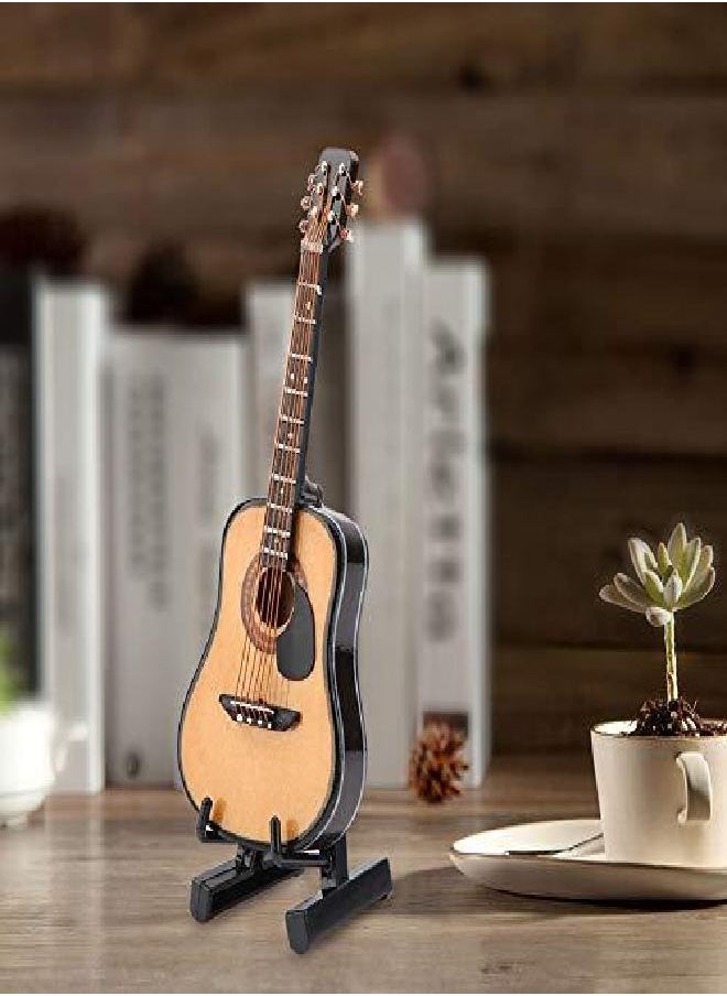 Garosa Miniature Wooden Guitar Model Dollhouse Musical Instrument Display with Stand Support and Case Dollhouse Accessories Small Craft Ornaments Home Decor (# 01)  - Image 2