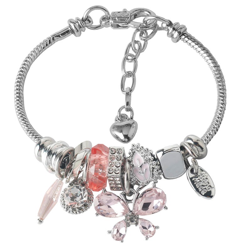 DS Charm Bracelets for girls,exquisite cute cartoon friendship Silver bracelets Stainless Steel Bangle with birthday Gift box, Adjustable girls jewelry Suitable for holiday gifts (Silver-butterfly 2) - Image 1