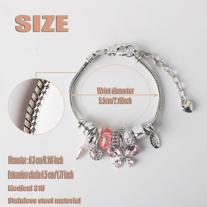 DS Charm Bracelets for girls,exquisite cute cartoon friendship Silver bracelets Stainless Steel Bangle with birthday Gift box, Adjustable girls jewelry Suitable for holiday gifts (Silver-butterfly 2) - Image 2