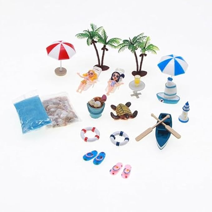 23 SETS BEACH STYLE MINIATURE ORNAMENT KITS SET 1:12 DOLLHOUSE BEACH CHAIR UMBRELLA DOLLS SEASIDE BEACH ACCESSORIES - Image 4