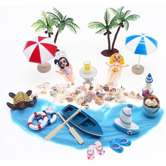 23 SETS BEACH STYLE MINIATURE ORNAMENT KITS SET 1:12 DOLLHOUSE BEACH CHAIR UMBRELLA DOLLS SEASIDE BEACH ACCESSORIES - Image 1